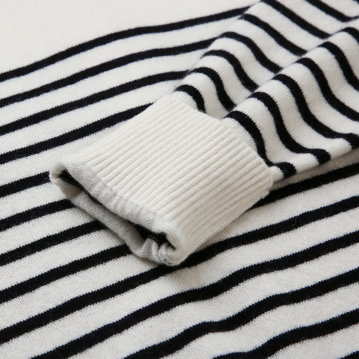 100% Cashmere Cozy Striped Polo Neck Sweater