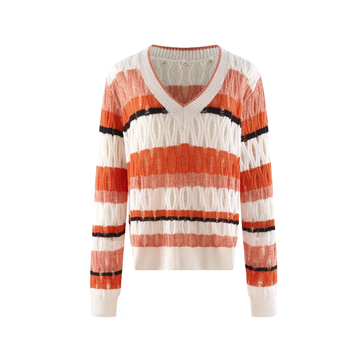 100% Cashmere Vibrant Striped V-Neck Knit Sweater