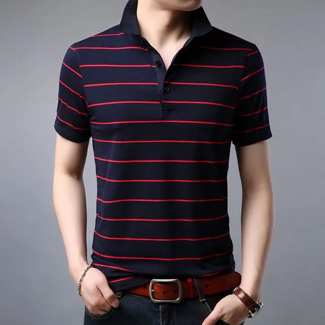 2019 New Fashion Brand Summer Polo Shirt Men Top Grade Striped Slim Fit Short Sleeve Boyfriend Gift Polos Casual Men Clothes