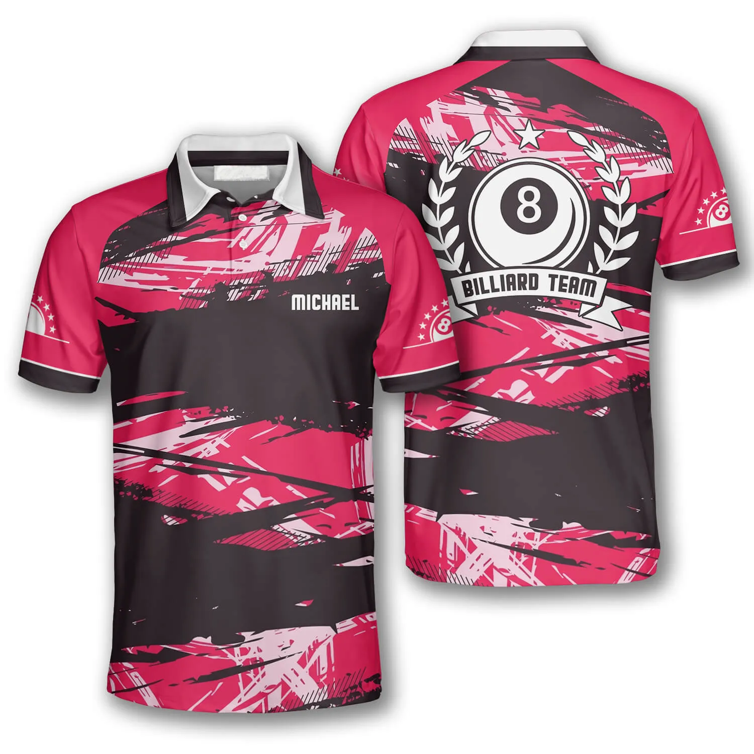 3D All Over Print Pink Grunge Custom Billiard Polo Shirts for Men, Idea Cool Gift for Billiard Team