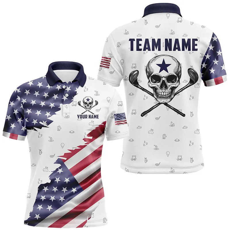 American Flag Golf Clubs Skull Golf Camo Men Golf Long Sleeve Polo Shirts Custom Patriotic Golf Team Jerseys