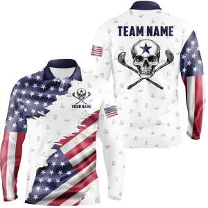 American Flag Golf Clubs Skull Golf Camo Men Golf Long Sleeve Polo Shirts Custom Patriotic Golf Team Jerseys