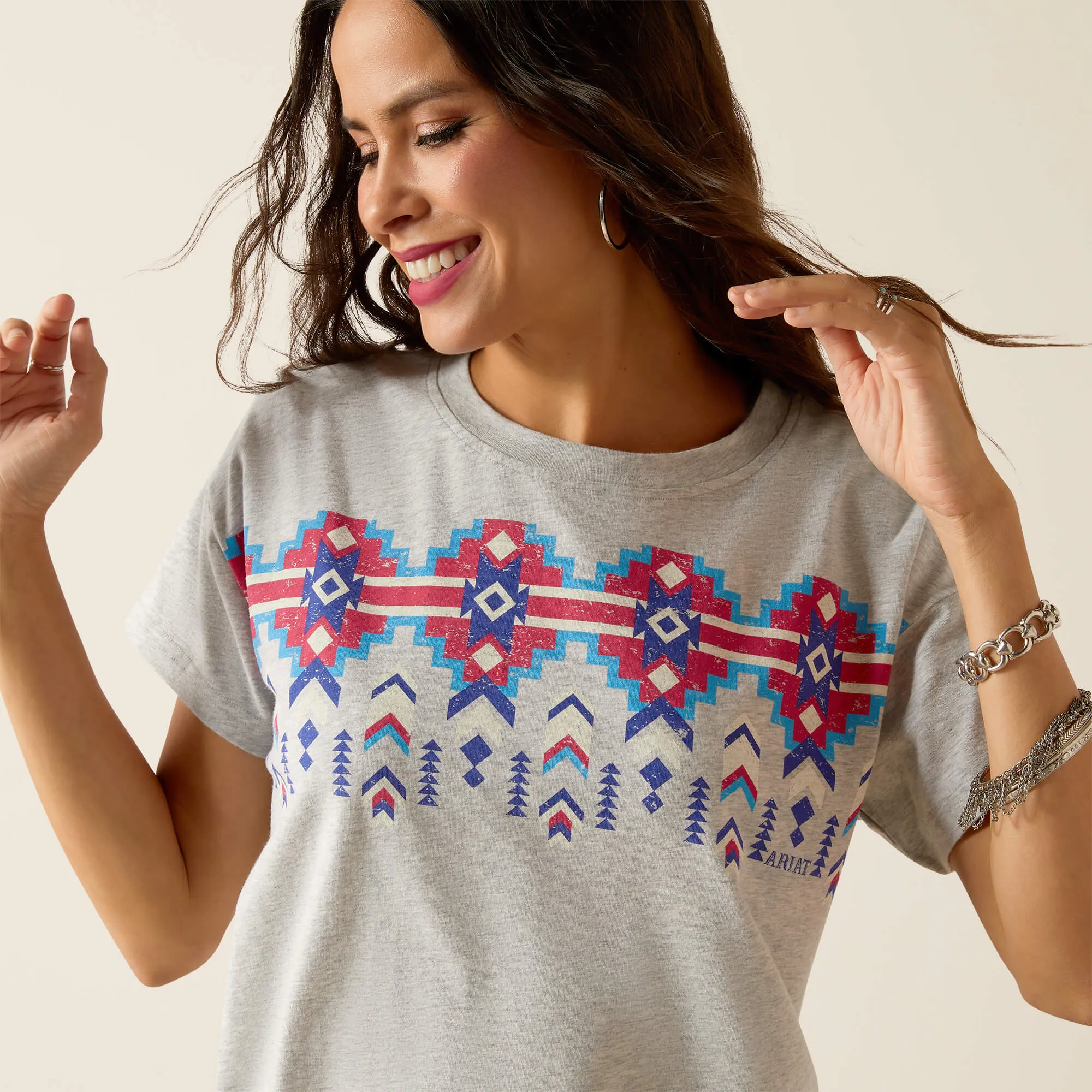 Ariat Heather Grey Aztec Print Crop Tee for Women