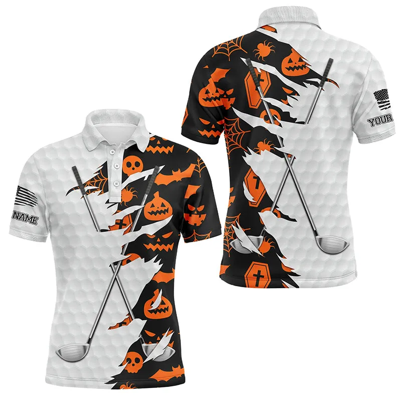 Black Halloween Golf Pattern White Golf Ball Skin Men Golf Polo Shirts Custom Golf Clubs Outfit Men