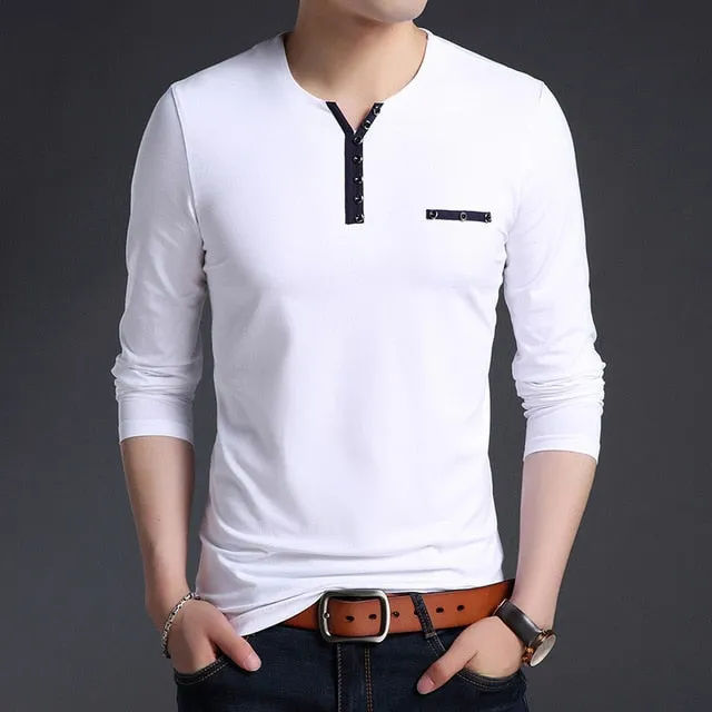 Buttoned Collar V Neck Street Wear Long Sleeve Shirt