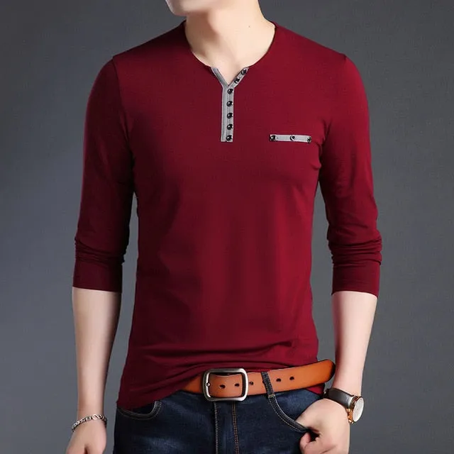 Buttoned Collar V Neck Street Wear Long Sleeve Shirt