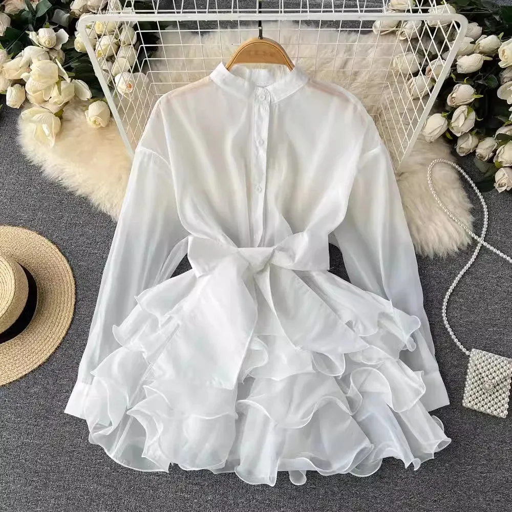 Chiffon Chic Top Women's New Ruffled Design Bow Shirt    S4501