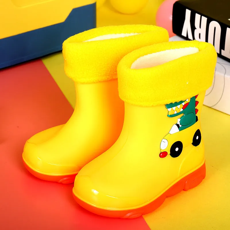 Children's rain boots, cute cartoon dinosaurs, water shoes for men, women, middle and large children, non-slip soft-soled rain boots