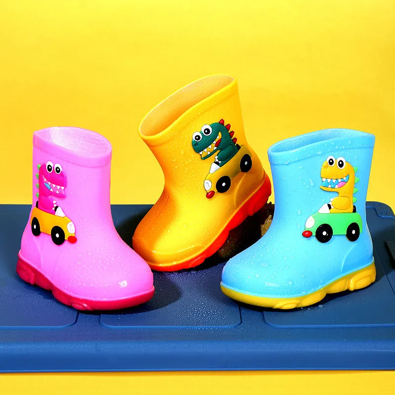 Children's rain boots, cute cartoon dinosaurs, water shoes for men, women, middle and large children, non-slip soft-soled rain boots