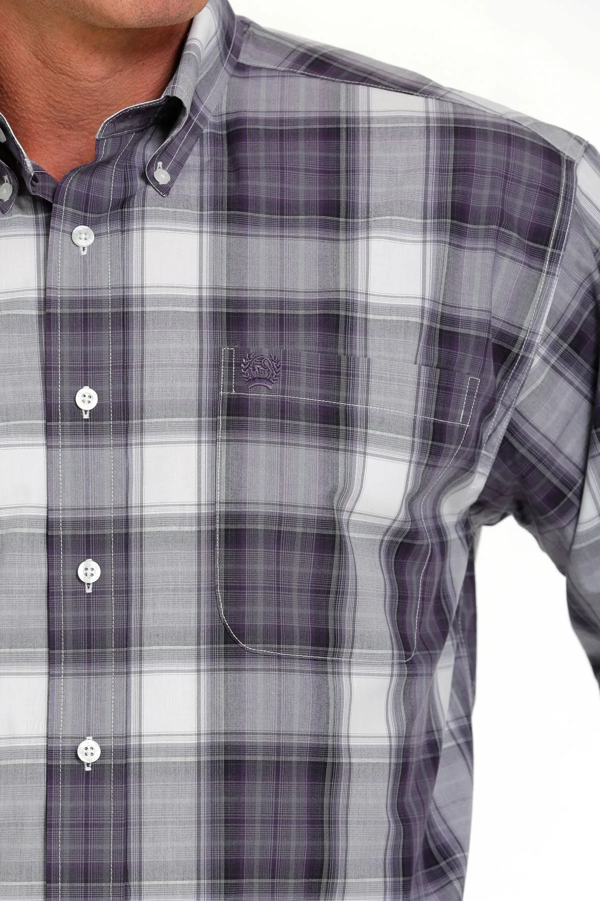 Cinch Mens Plaid Button Down Shirt - Purple/White - MTW1105636