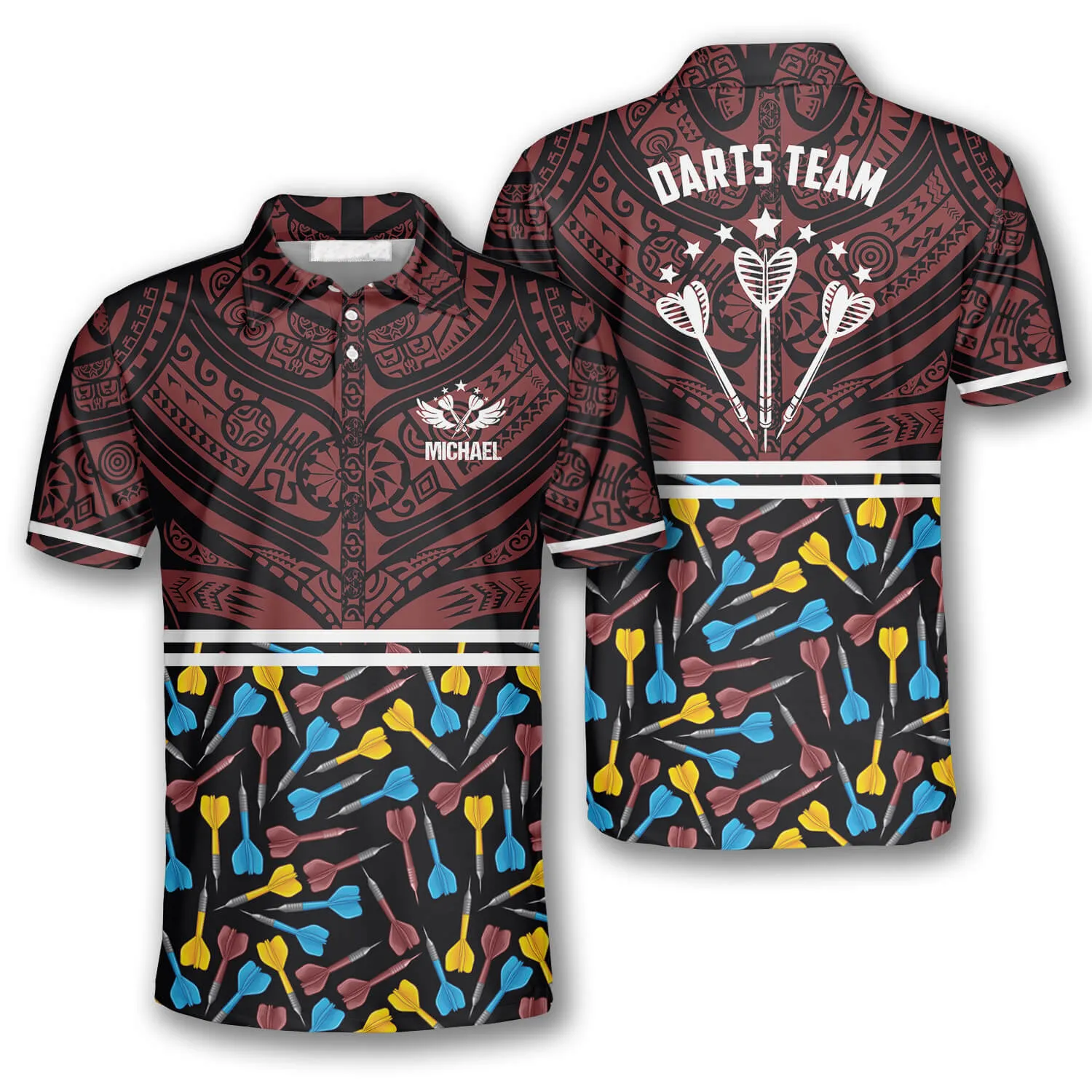 Customized Name Polynesian Pattern Red Black Version Custom Darts Shirts