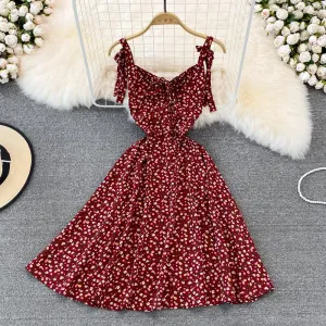 Cute A line floral dress A line short dress       S409