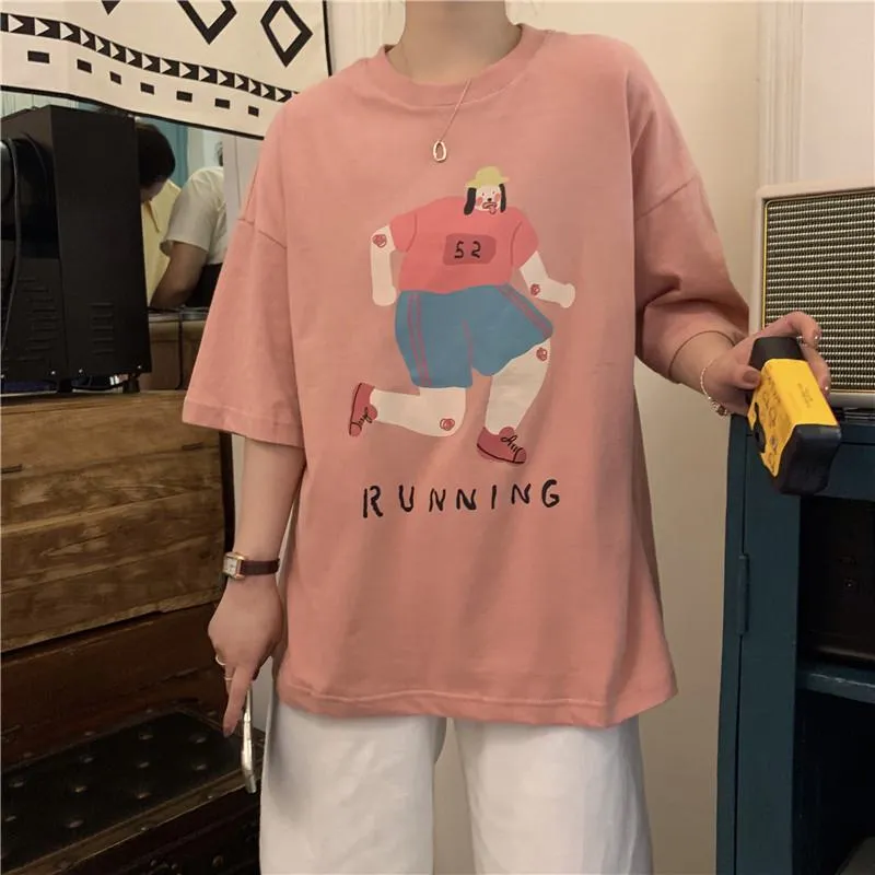 Cute Plus Loose Fit Pure Cotton Cartoon Short Sleeve Tee