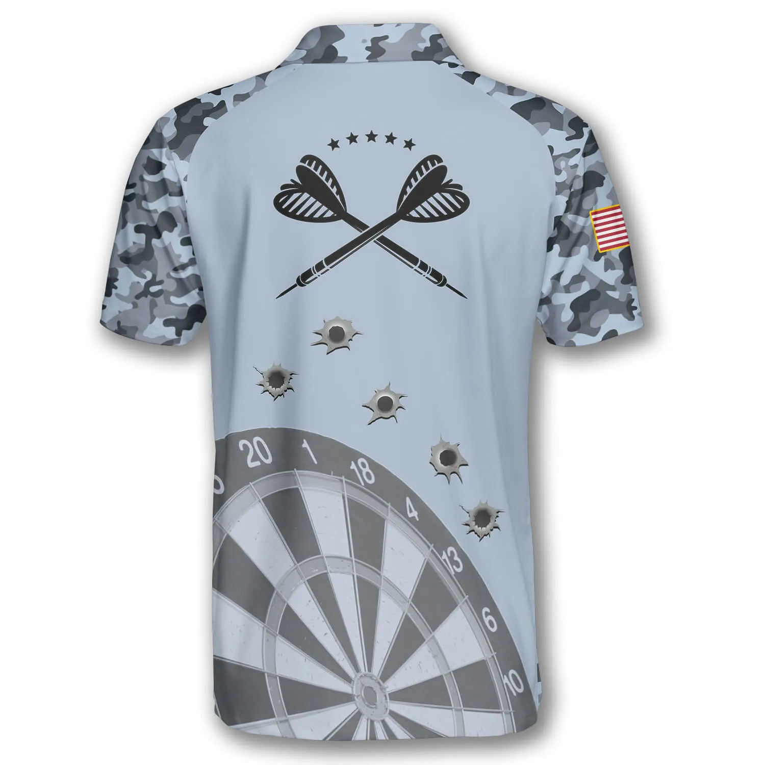 Darts Grey Camouflage Gun Holes Custom Polo Shirts for Men