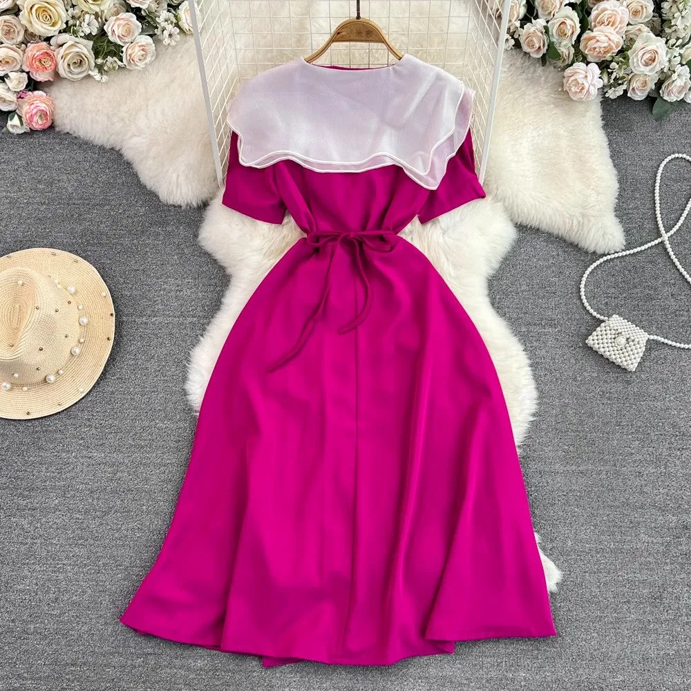 double-layer ruffled V-neck A-line dress for women      S4261