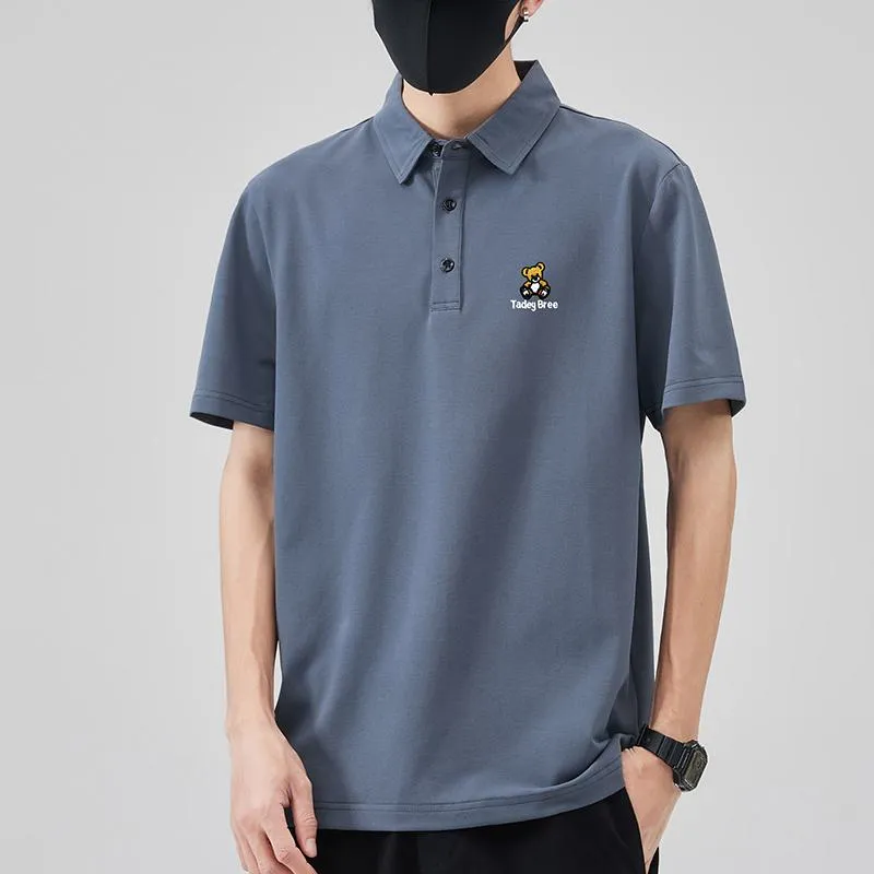 Embroidery Beaded Embroidery Lapel Quality Premium Silky Luster Short Sleeve Polo Shirt