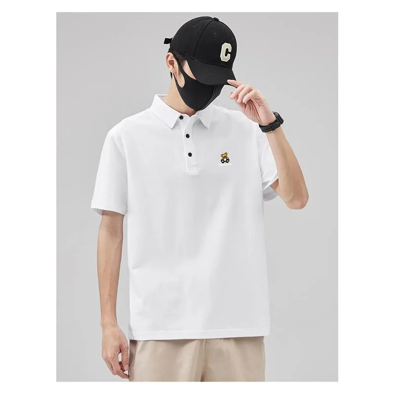 Embroidery Beaded Embroidery Lapel Quality Premium Silky Luster Short Sleeve Polo Shirt