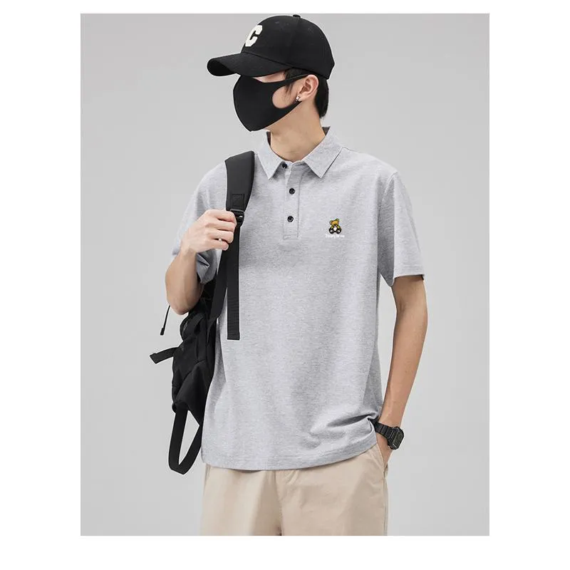 Embroidery Beaded Embroidery Lapel Quality Premium Silky Luster Short Sleeve Polo Shirt