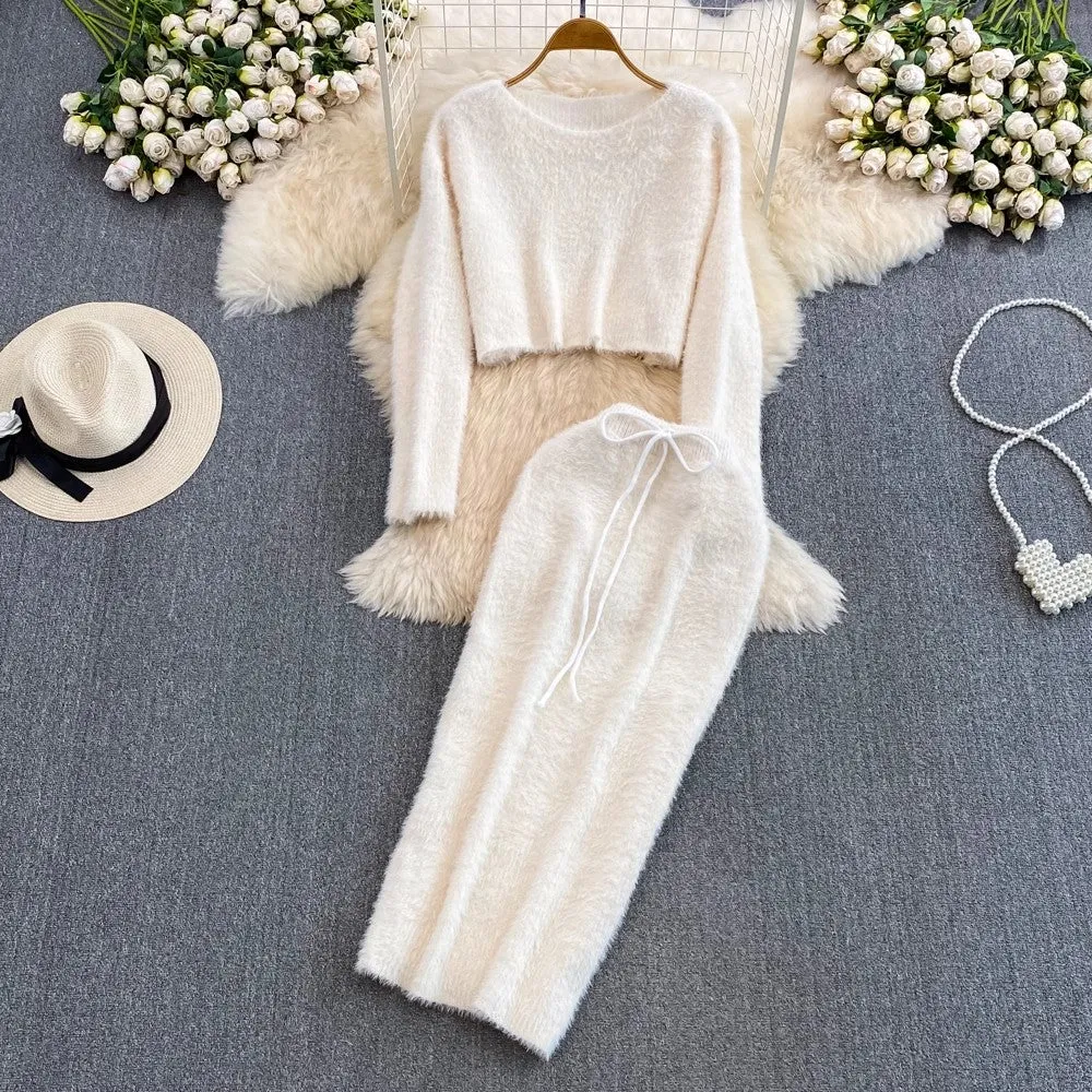 Fashionable suit for women round neck knitted sweater two-piece set        S4127