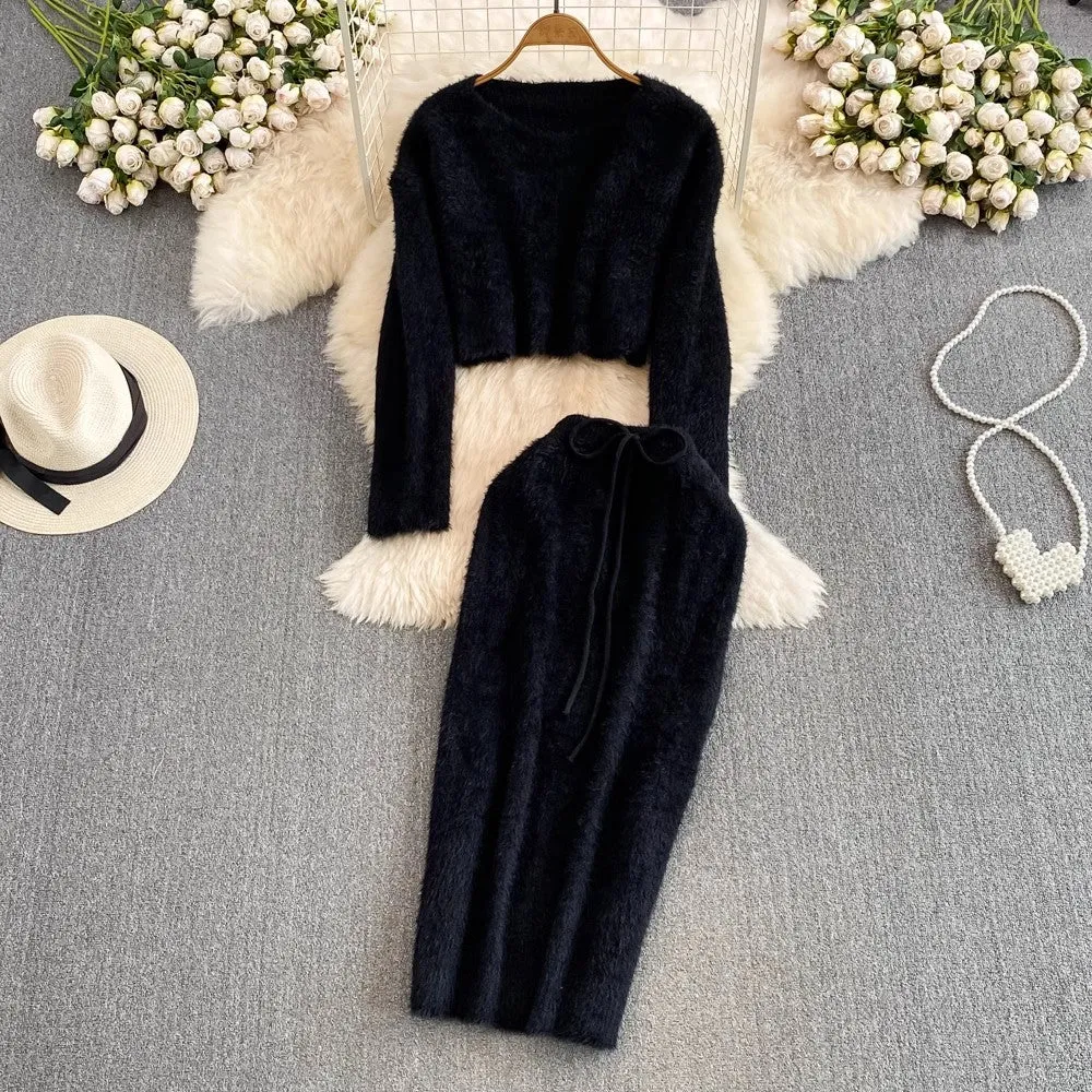 Fashionable suit for women round neck knitted sweater two-piece set        S4127