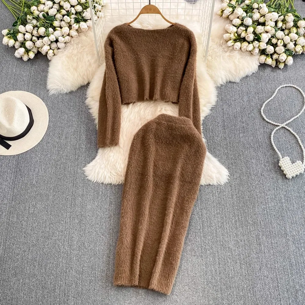 Fashionable suit for women round neck knitted sweater two-piece set        S4127