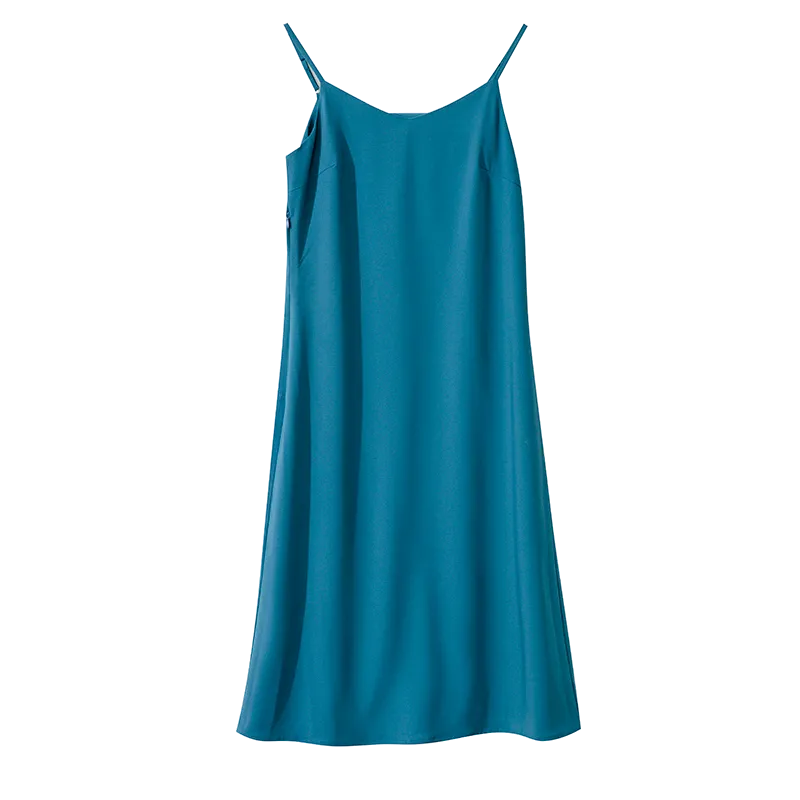 French Style Versatile Cami Slim-Fit Satin Finish Solid Color Chic Dress