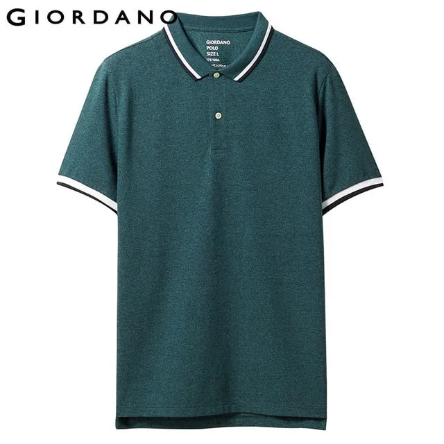 Giordano Men Slim Polo Pique Stretchy Polo Shirt Men Stripes Ribbed Collar Tops Short Sleeve Tee Shirt Camisa Masculina