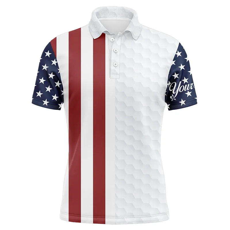 Golf Long Sleeve Polo Shirts American Flag Patriotic Custom White Golf Ball Pattern Golf Polos