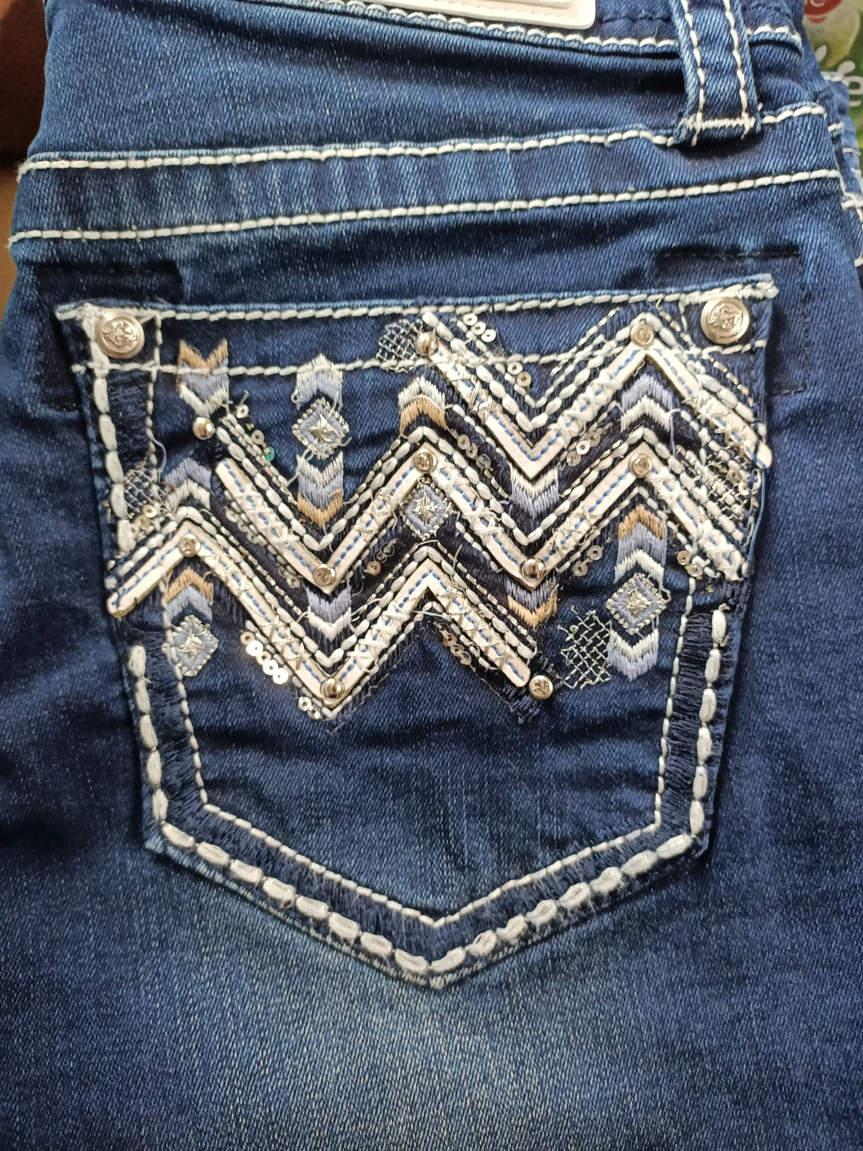 Grace in LA Dark Wash Chevron Embellished Shorts - Easy Fit - EH-81516