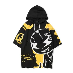 Graffiti Smirk Printed Hip Hop Streetwear Loose Hooded Tees