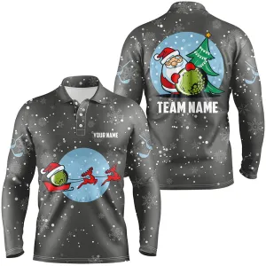 Grey Christmas Mens Golf Polo Shirts With Reindeer & Santa Custom Golf Tops For Men Golfing Gifts