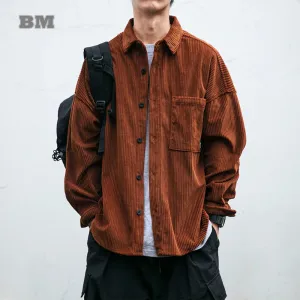 High Quality Corduroy Shirt Men Retro Casual Long Sleeve Coat Tops