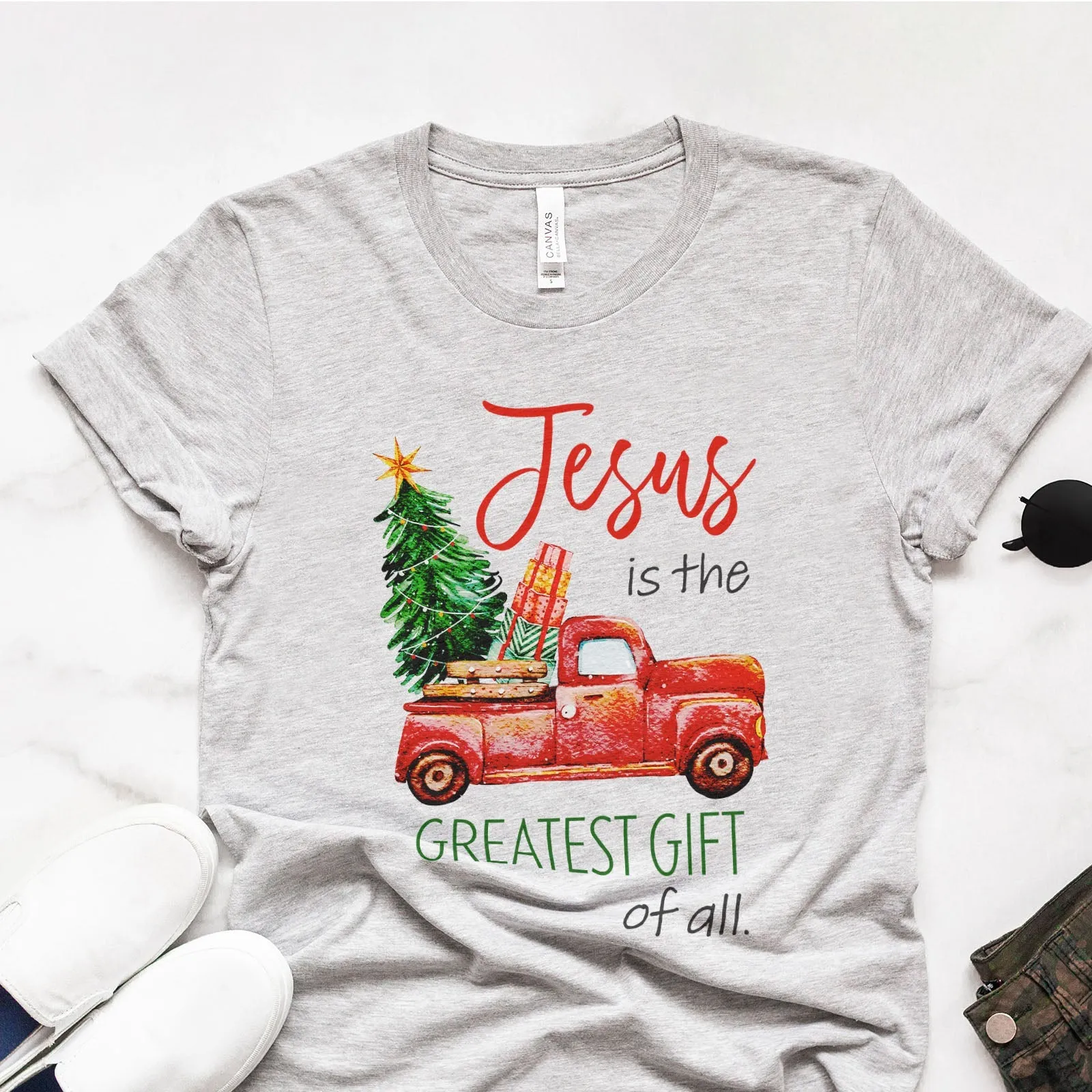 Jesus Is The Greatest Gift Red truck Tee Shirts For Women - Christian Shirts for Women - Religious Tee Shirts