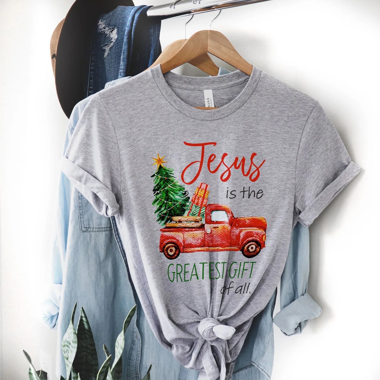 Jesus Is The Greatest Gift Red truck Tee Shirts For Women - Christian Shirts for Women - Religious Tee Shirts