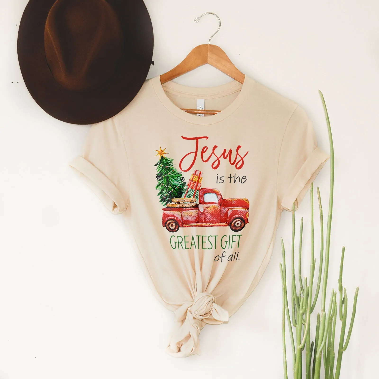 Jesus Is The Greatest Gift Red truck Tee Shirts For Women - Christian Shirts for Women - Religious Tee Shirts