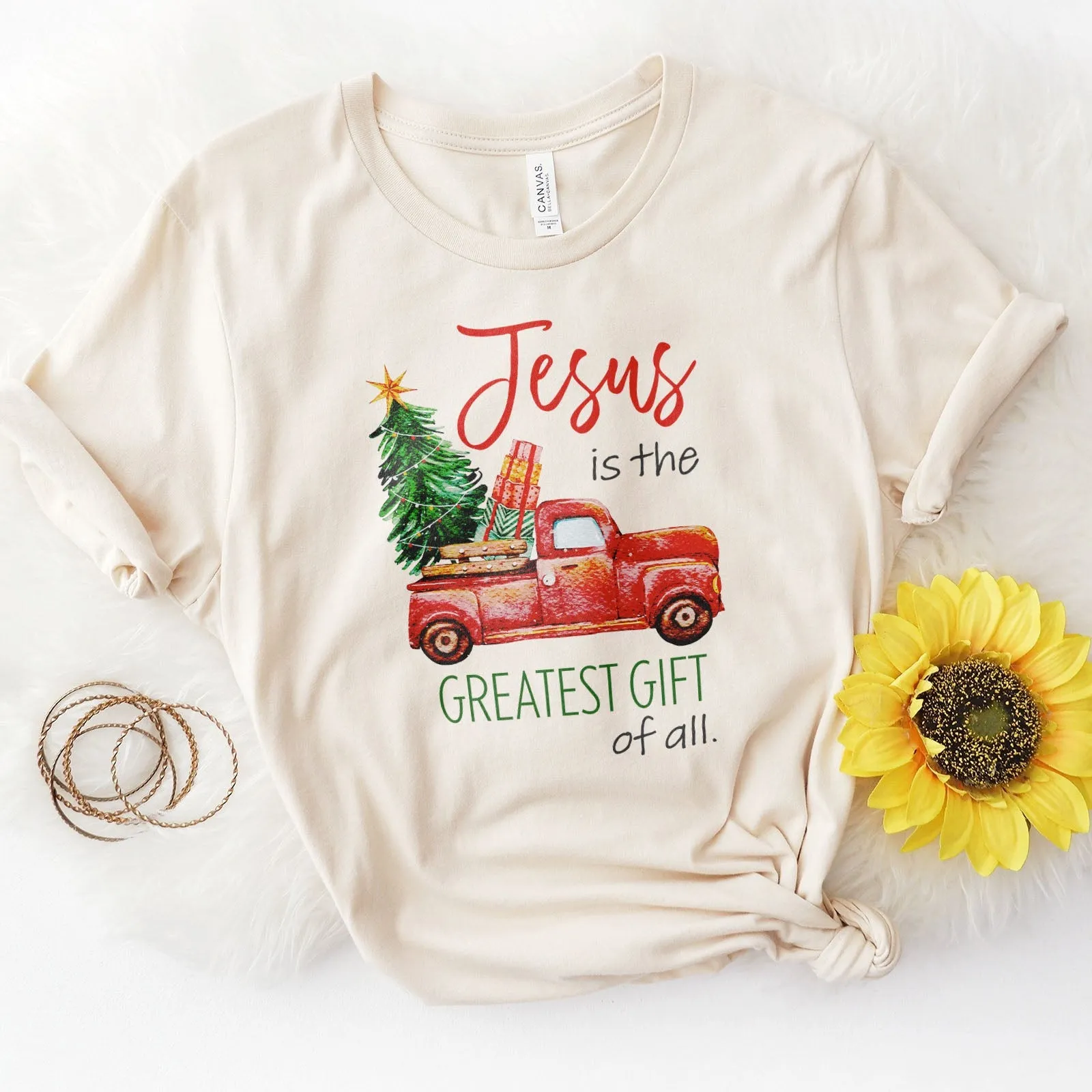 Jesus Is The Greatest Gift Red truck Tee Shirts For Women - Christian Shirts for Women - Religious Tee Shirts