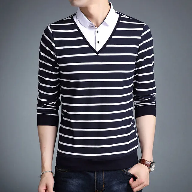 Korean Trending Striped Long Sleeve Polo Shirt