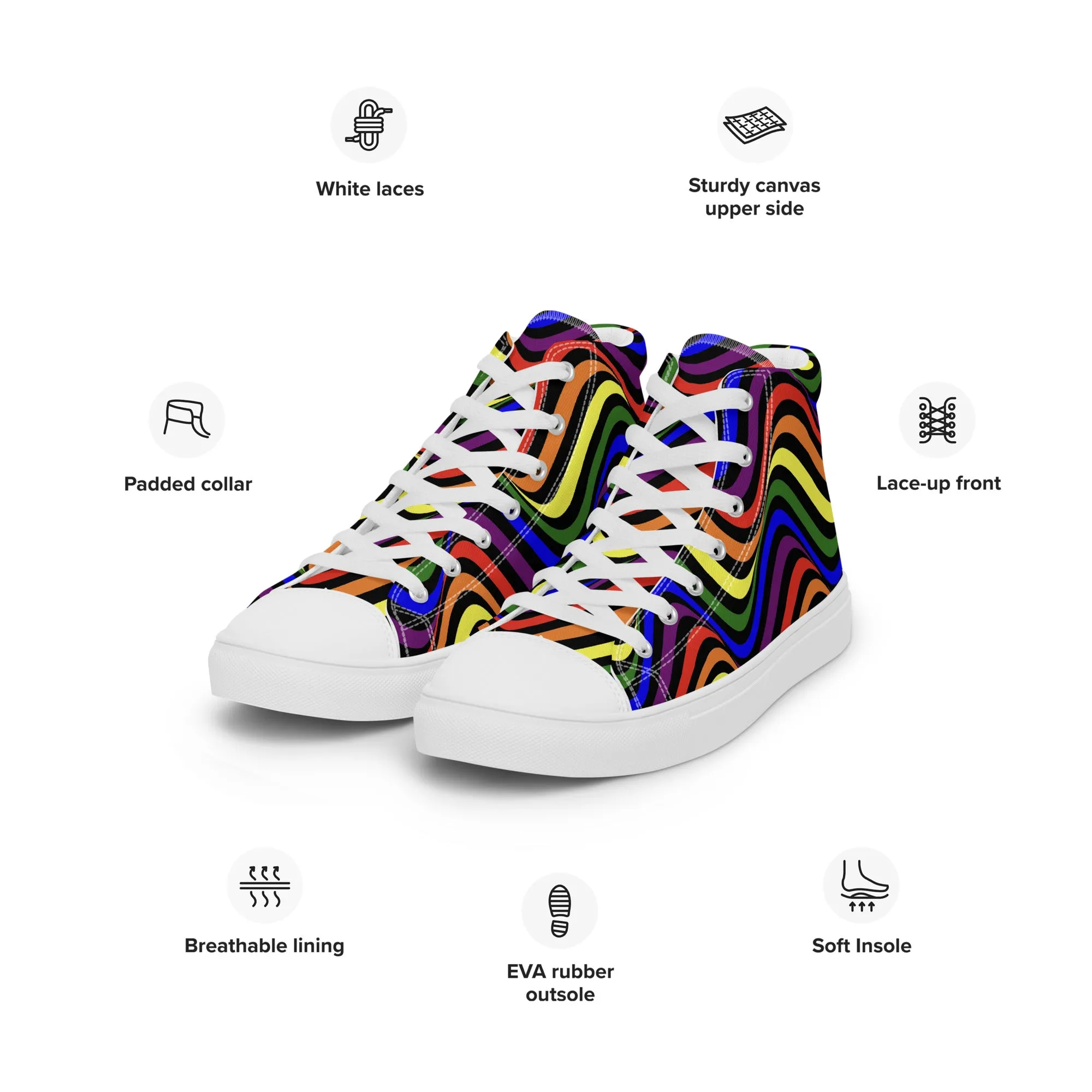 LGBTQ Pride Wavey Women’s High Top Canvas Athletic Shoes