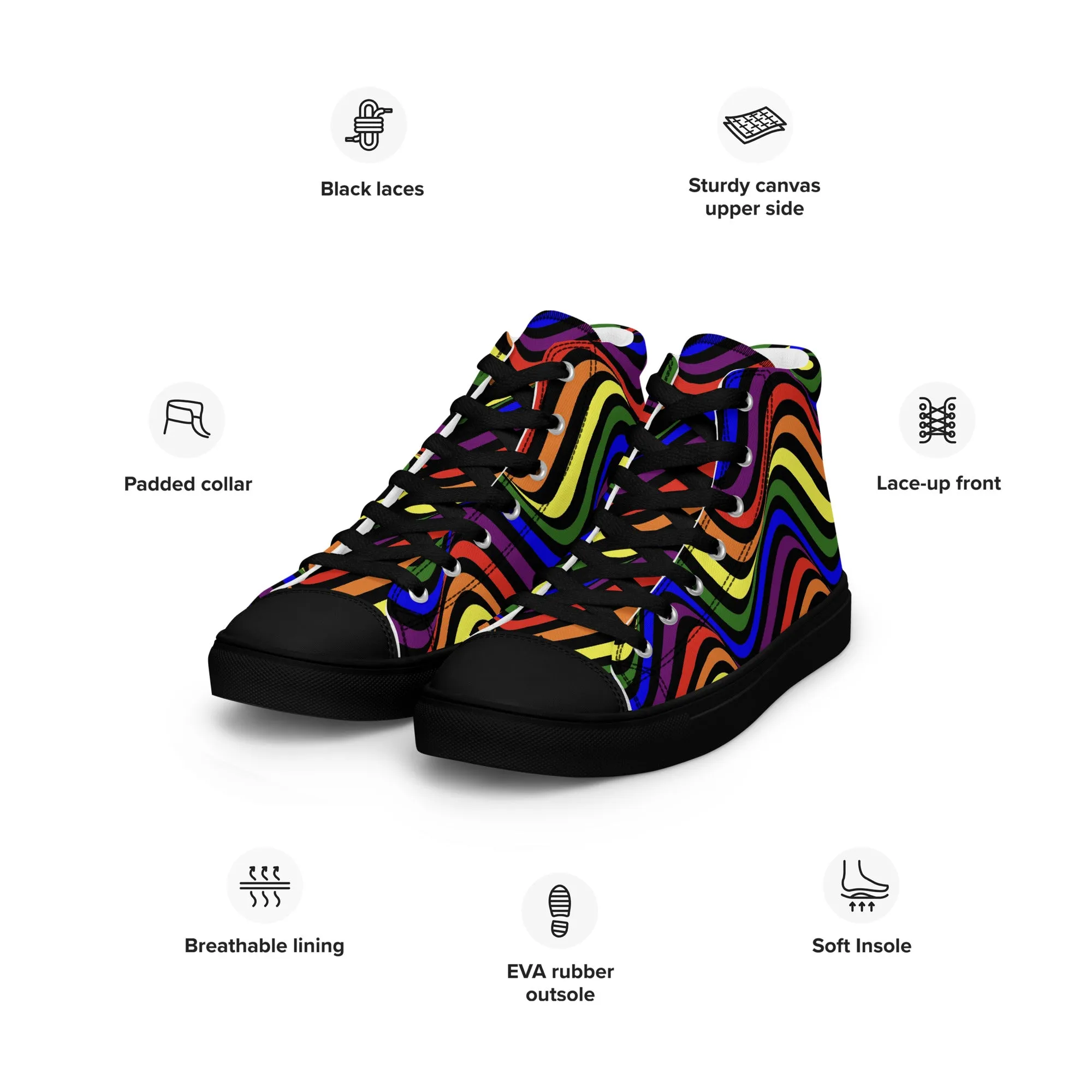 LGBTQ Pride Wavey Women’s High Top Canvas Athletic Shoes