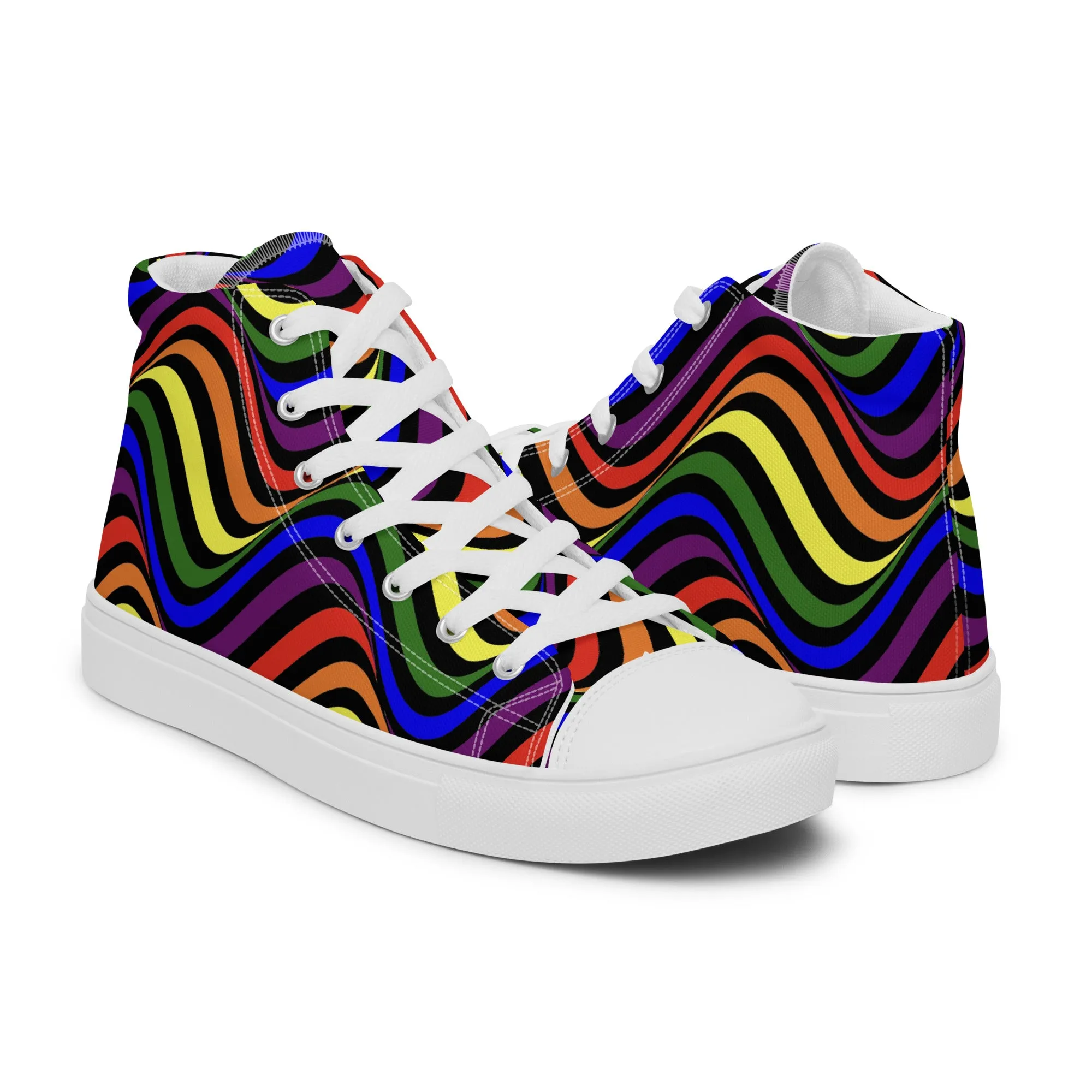 LGBTQ Pride Wavey Women’s High Top Canvas Athletic Shoes