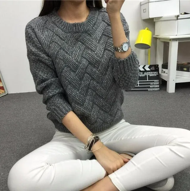 LuiseSandyHan 2017 Women Pullover Female Casual Sweater Plaid O-neck Autumn and Winter Style