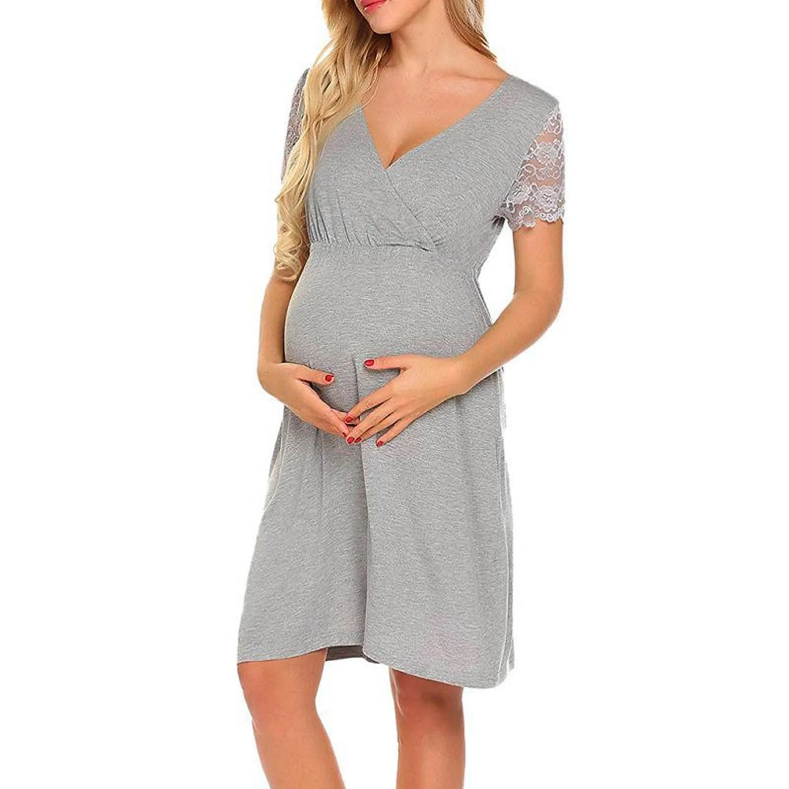 Maternity Clothes Women's Nursing Nightgown Pregnancy Dress Lace Splice Maternity Dress