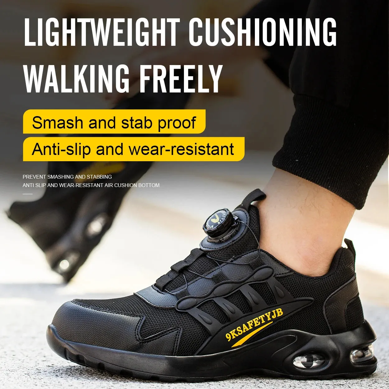 Men High Quality Safety Shoes Rotary Buckle Work Air Cushion Indestructible Sneakers - MS50297