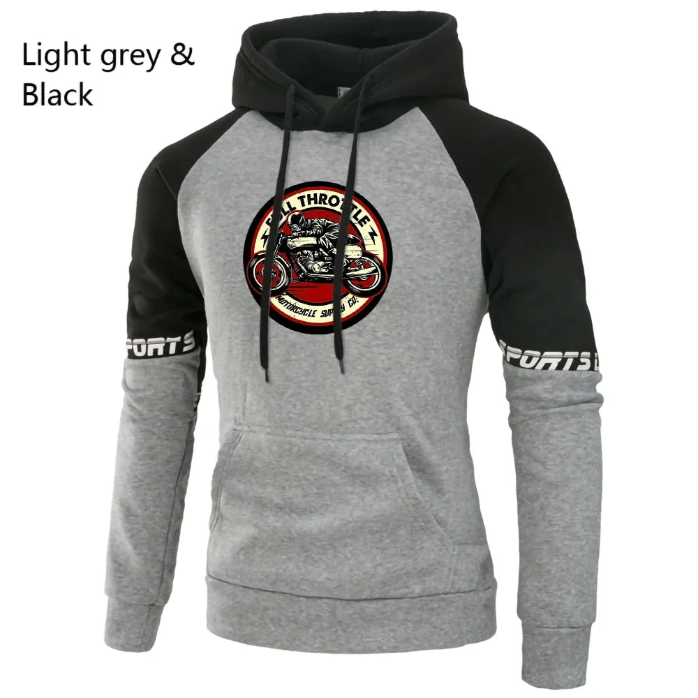 Men Hooded Biker Pullover. Hoody Warm Male Hip Hop Sportswear.