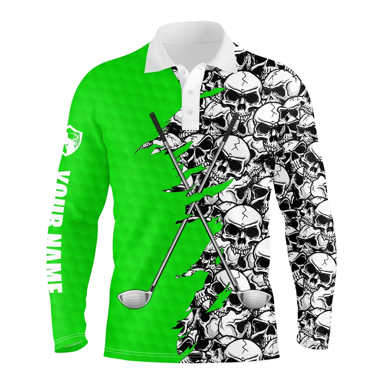 Mens Short Long Sleeve Golf Tops Polo Multicolor Pattern Skull Golf Clubs Custom Golf Performance Shirts