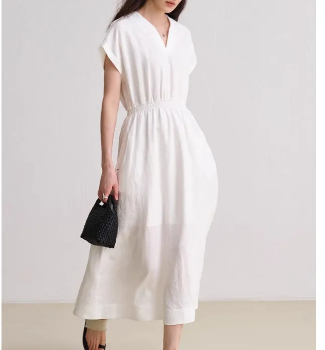 Minimalist Waistband Summer Women's Linen Dress/9987