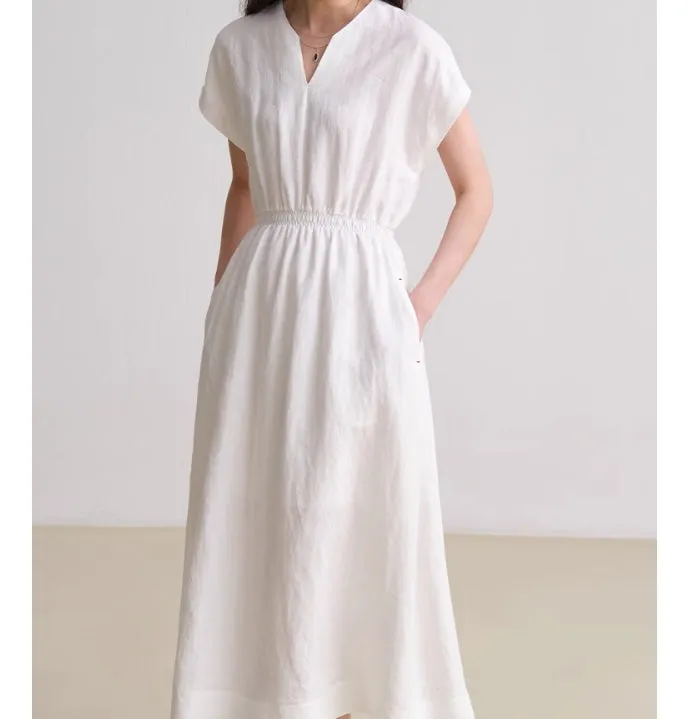 Minimalist Waistband Summer Women's Linen Dress/9987