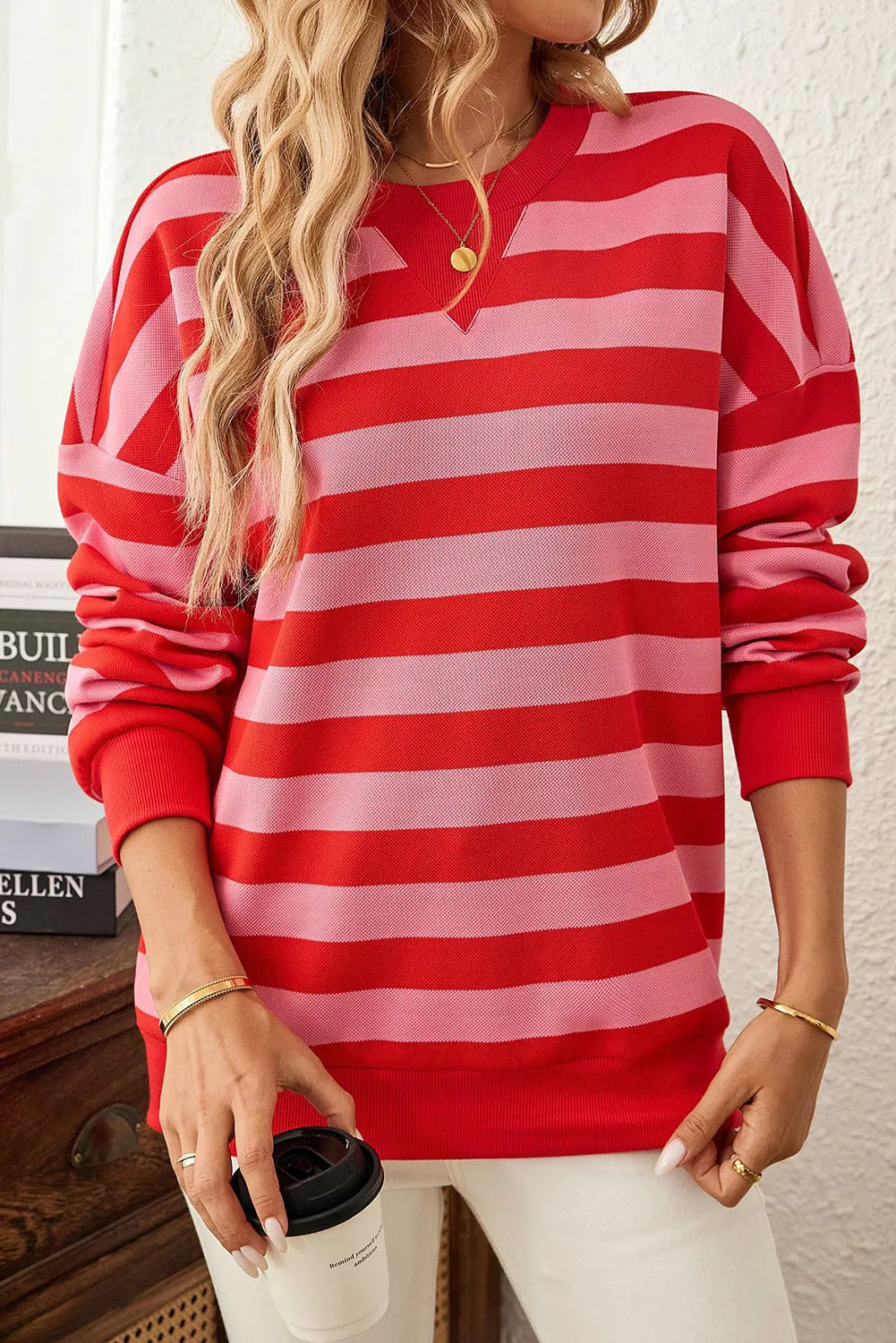 Mylee Striped Round Neck Sweatshirt