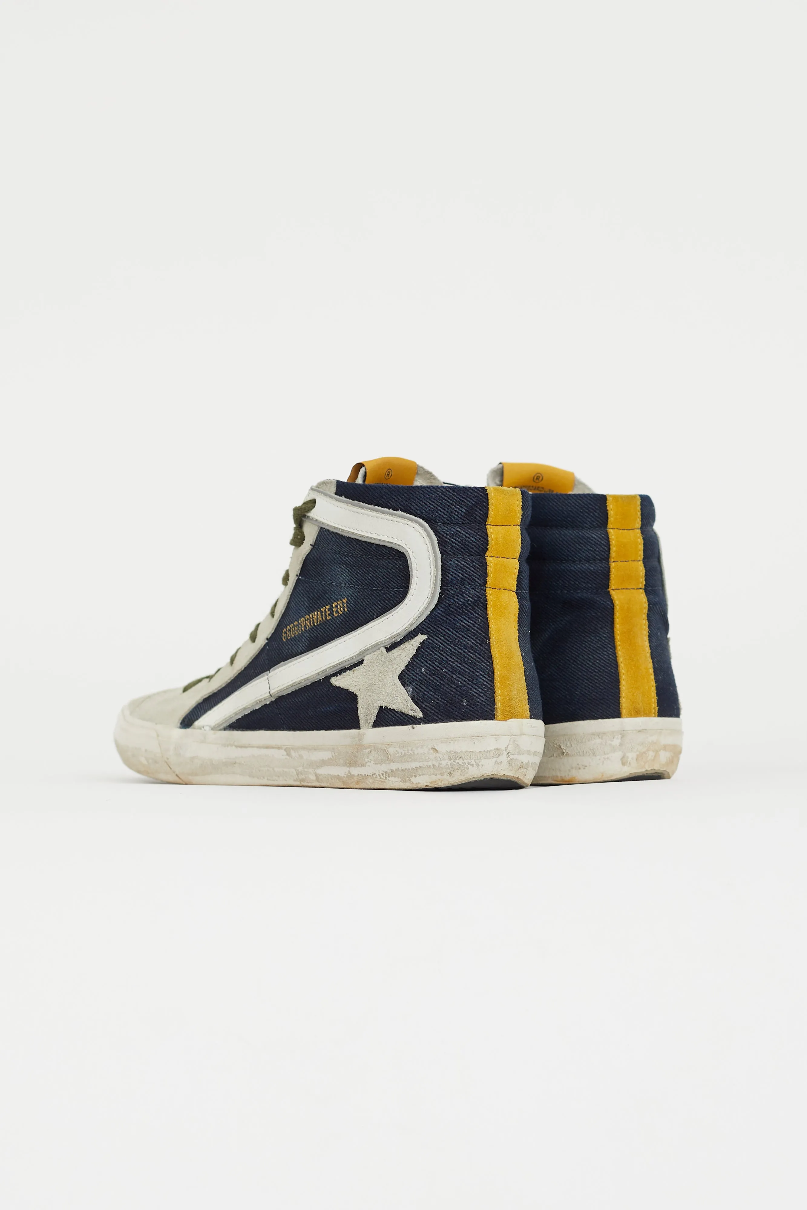 Navy Denim & Grey Suede Slide High Top Sneaker