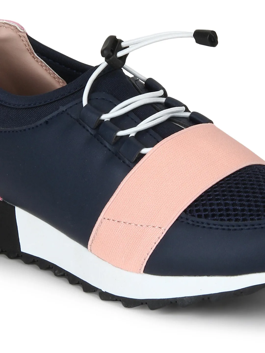 Navy Pink Mesh Lace-Up Sneakers